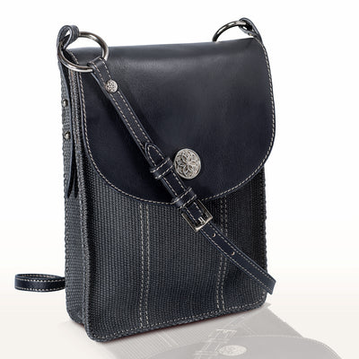 Cordova Leather & Jute Crossbody Bag - Black