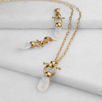 Droplette Snaffle Necklace - Moonstone & Gold