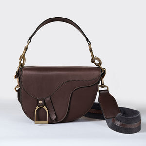 Signature Saddle Bag Brown Italian Leather & Brass Crossbody Bag