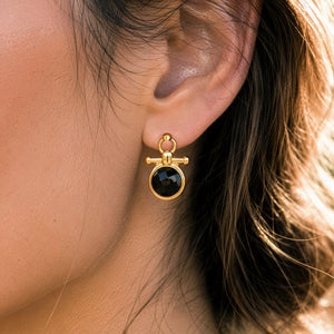 Adele - Black Onyx Horse Bit Equestrian Earring in Gold - Urban - Equestrian