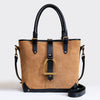 Signature - Riding Stirrup Tote Luxury Leather Handbag in Black on Chestnut