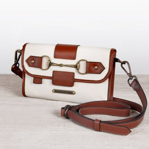 Dalton - Horse Bit Crossbody Luxury Leather Handbag in Cognac on Ivory - Urban - Equestrian
