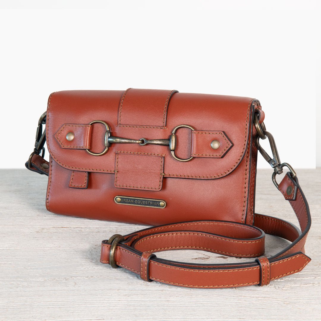 Back In A Bit Dalton - Horse Bit Crossbody Bag in Cognac Italian Leather with Brass ...