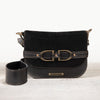 Delaney - Equestrian Stirrup Crossbody Luxury Leather Handbag in Black on Black - Urban - Equestrian
