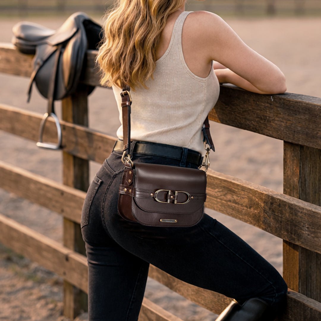 Delaney - Equestrian Stirrup Crossbody Luxury Leather Handbag in Deep Brown - Urban - Equestrian