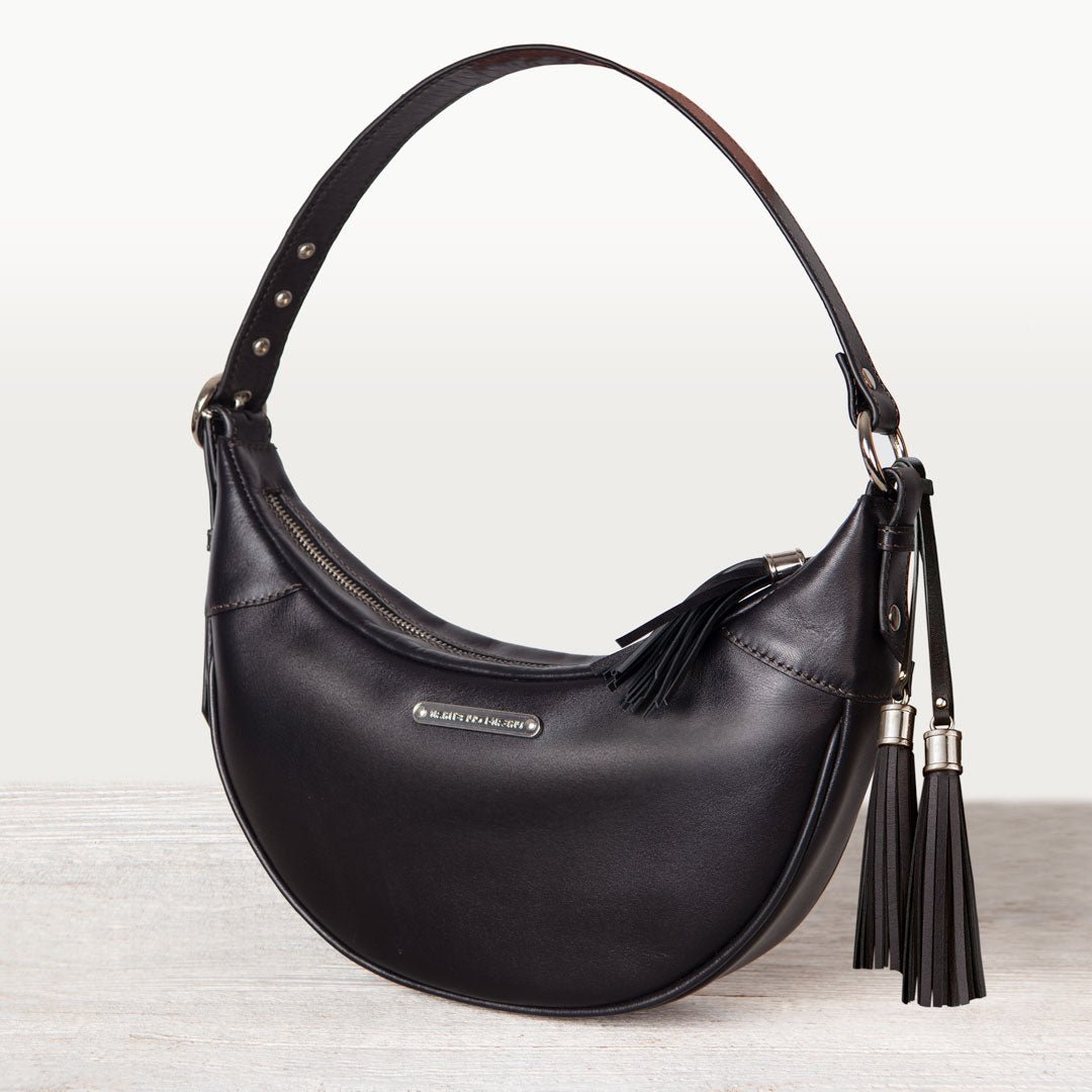 Elle - Equestrian Half-Moon Vanity Bag in Italian Black Leather