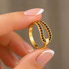 Levade - Black Moissanite Equestrian Horseshoe Ring in Gold - Urban-Equestrian