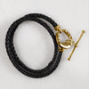 Roundup - Braided Leather Horseshoe Bracelet in Black & Gold - Urban - Equestrian