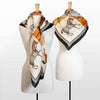 Signature - Oversize Stylized Equestrian Pattern in Black Silk Scarf - Urban - Equestrian