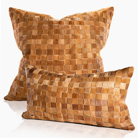 Adagio Real Cowhide Lumbar Pillow w/ Feather Down Insert - Brown - www.urban-equestrian.com