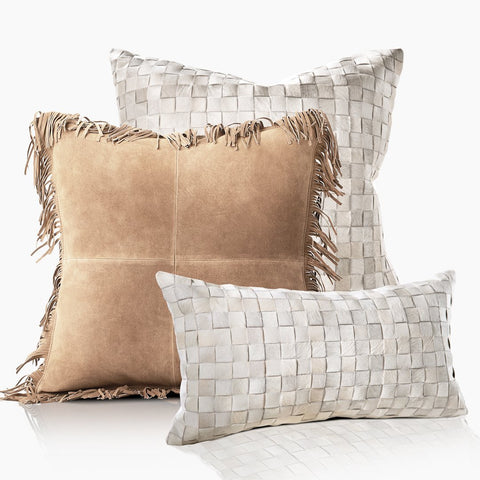 Adagio Real Cowhide Lumbar Pillow w/ Feather Down Insert - Ivory - www.urban-equestrian.com
