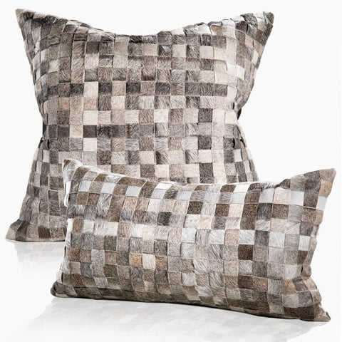 Adagio Real Cowhide Lumbar Pillow w/Feather Down Insert - Grey - www.urban-equestrian.com