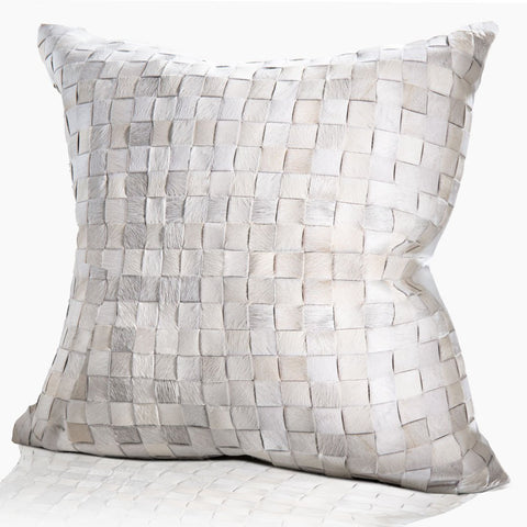 Adagio Real Cowhide Square Pillow w/ Feather Down Pillow - Ivory - www.urban-equestrian.com