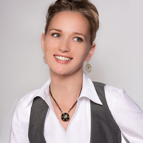 Black Onyx & Leather Medallion Horseshoe Necklace - 14K Gold Vermeil - www.urban-equestrian.com