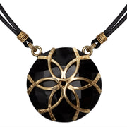 Black Onyx & Leather Medallion Horseshoe Necklace - 14K Gold Vermeil - www.urban-equestrian.com