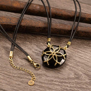 Black Onyx & Leather Medallion Horseshoe Necklace - 14K Gold Vermeil - www.urban-equestrian.com