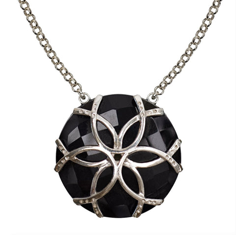 Black Onyx Medallion Horseshoe Necklace - Sterling Silver - www.urban-equestrian.com