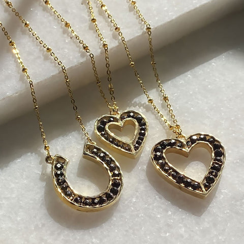 Capriole Petite Heart Necklace - Pyrite Stones & 14K Gold Vermeil - www.urban-equestrian.com