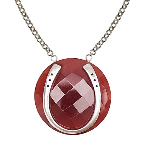 Carnelian Horseshoe Necklace - Sterling Silver - www.urban-equestrian.com