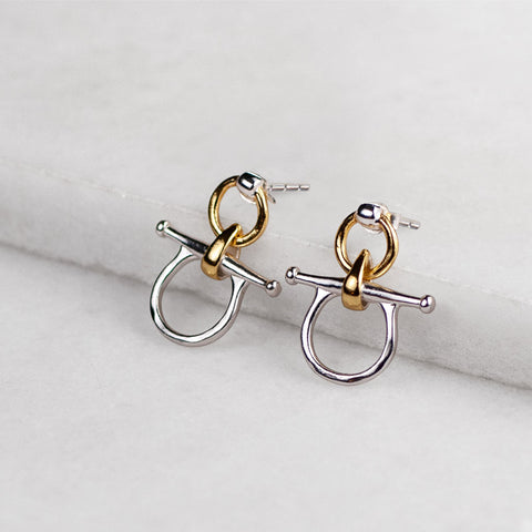 Chelsea Snaffle Bit Earrings - Two Tone - www.urban-equestrian.com