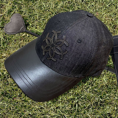 Classic leather Ball Cap - Black Denim & Leather - www.urban-equestrian.com
