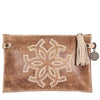 Classique - Hand Stitched Horseshoe Medallion and Vintage Distressed Leather Suede Clutch Bag