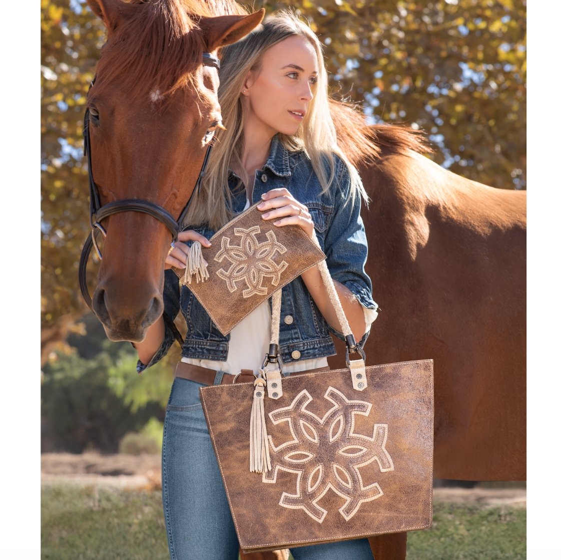 Classique Hand Stitched Horseshoe Medallion and Vintage Distressed Leather Suede Clutch Bag