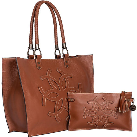 Tote Bag - Chestnut and Natural Leather