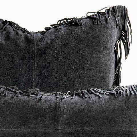 Coronado Suede Lumbar Pillow w/ Feather Down Insert - Black - www.urban-equestrian.com