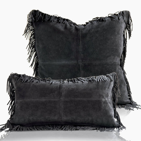 Coronado Suede Lumbar Pillow w/ Feather Down Insert - Black - www.urban-equestrian.com