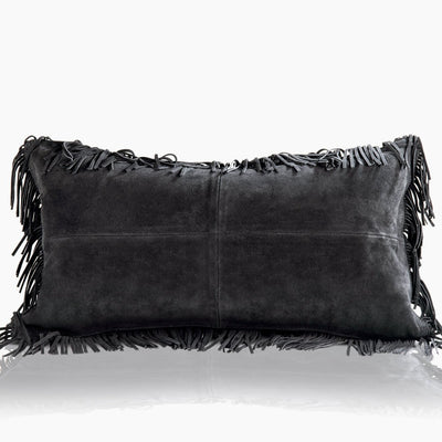 Coronado Suede Lumbar Pillow w/ Feather Down Insert - Black - www.urban-equestrian.com