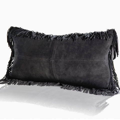 Coronado Suede Lumbar Pillow w/ Feather Down Insert - Black - www.urban-equestrian.com