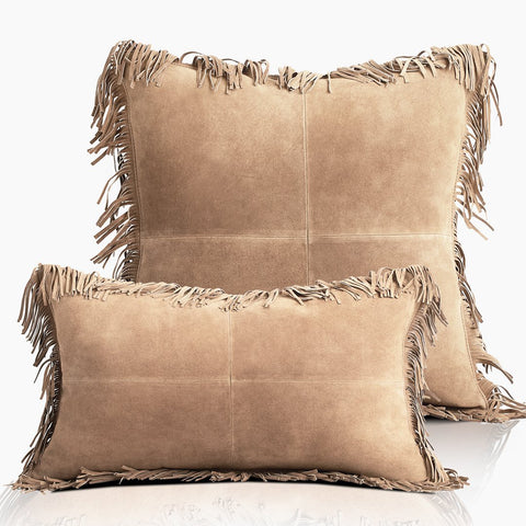 Coronado Suede Lumbar Pillow w/ Feather Down Insert - Sand - www.urban-equestrian.com