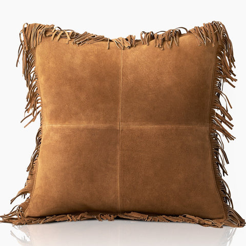 Coronado Suede Square Pillow w/Feather Down Insert - Chestnut - www.urban-equestrian.com