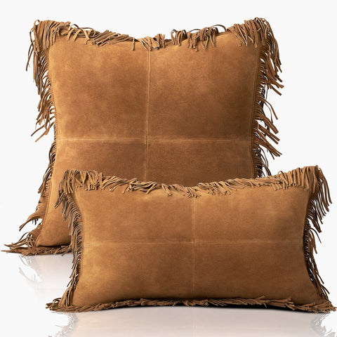 Coronado Suede Square Pillow w/Feather Down Insert - Chestnut - www.urban-equestrian.com