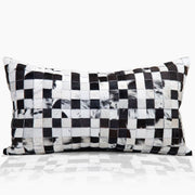 Domino Black & White Real Cowhide Lumbar Pillow w/ Feather Down Insert - Checker - www.urban-equestrian.com