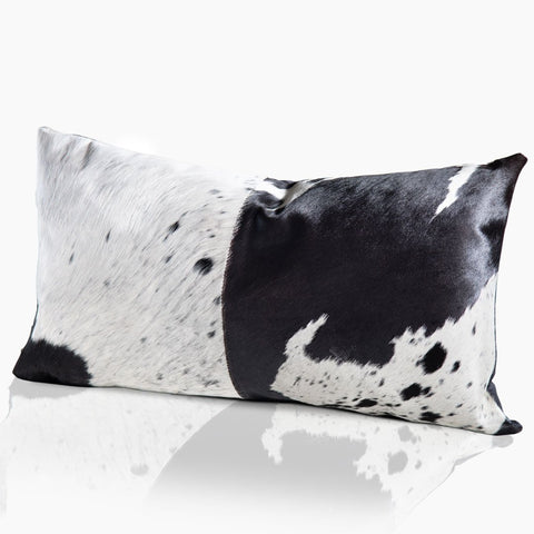 Domino Black & White Real Cowhide Lumbar Pillow w/ Feather Down Insert - Combo - www.urban-equestrian.com