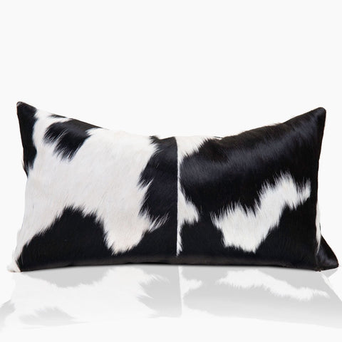 Domino Black & White Real Cowhide Lumbar Pillow w/ Feather Down Insert - Combo - www.urban-equestrian.com