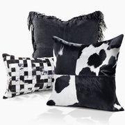 Domino Black & White Real Cowhide Lumbar Pillow w/ Feather Down Insert - Combo - www.urban-equestrian.com