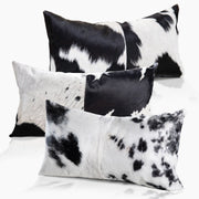 Domino Black & White Real Cowhide Lumbar Pillow w/ Feather Down Insert - Combo - www.urban-equestrian.com
