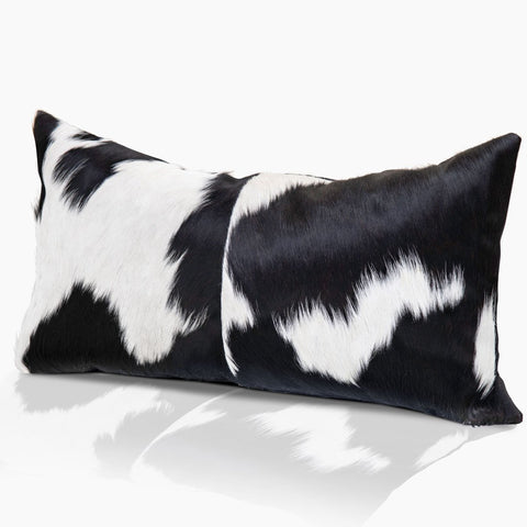 Domino Black & White Real Cowhide Lumbar Pillow w/ Feather Down Insert - Combo - www.urban-equestrian.com