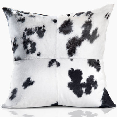 Domino Black & White Real Cowhide Square Pillow w/ Feather Down Insert - Bold - www.urban-equestrian.com