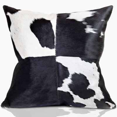 Domino Black & White Real Cowhide Square Pillow w/ Feather Down Insert - Combo - www.urban-equestrian.com