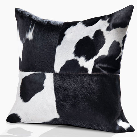 Domino Black & White Real Cowhide Square Pillow w/ Feather Down Insert - Combo - www.urban-equestrian.com