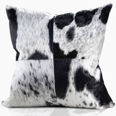 Domino Black & White Real Cowhide Square Pillow w/ Feather Down Insert - Spotted - www.urban-equestrian.com
