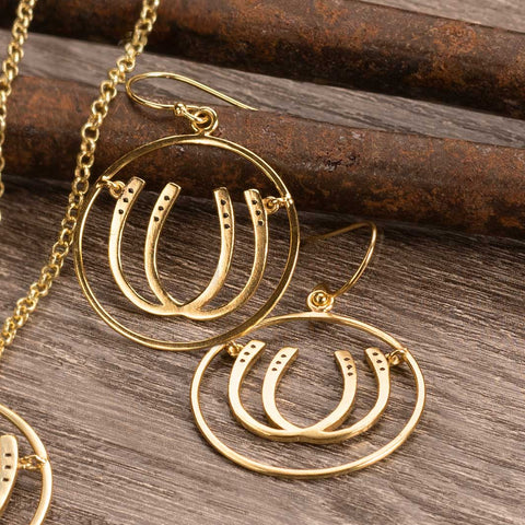 Double Luck Horseshoe Earrings - Gold - www.urban-equestrian.com