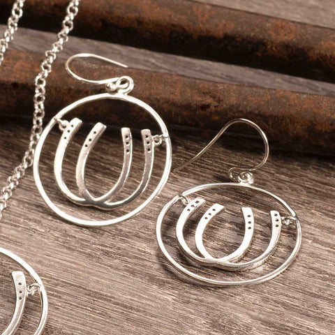 Double Luck Horseshoe Earrings - Silver - www.urban-equestrian.com