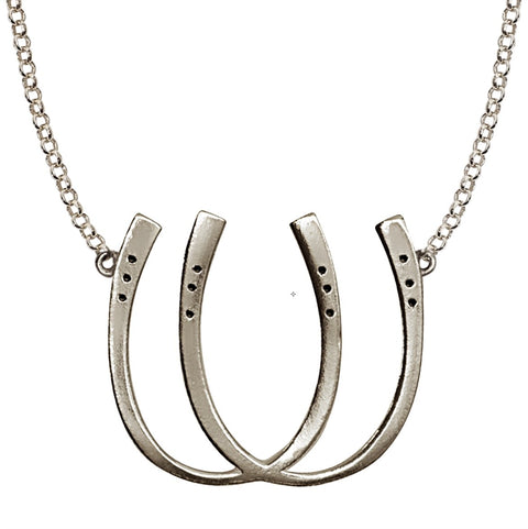Double Luck Horseshoe Necklace - Silver - www.urban-equestrian.com