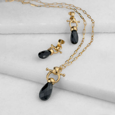 Droplette Snaffle Necklace - Black Onyx & Gold - Urban-Equestrian