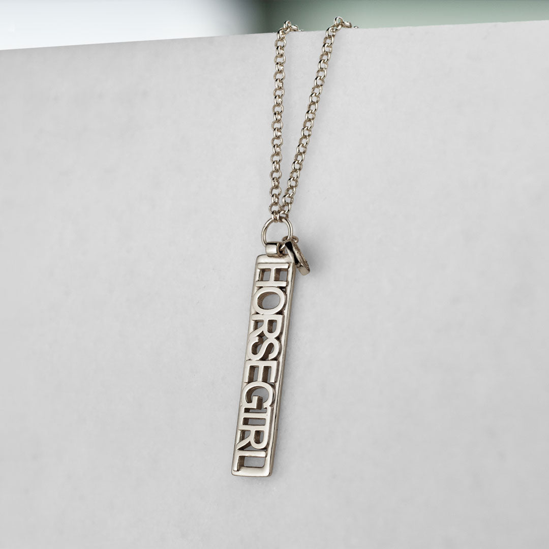 Horse Girl Dog Tag Pendant and Rolo Chain Sterling Silver Necklace Urban Equestrian